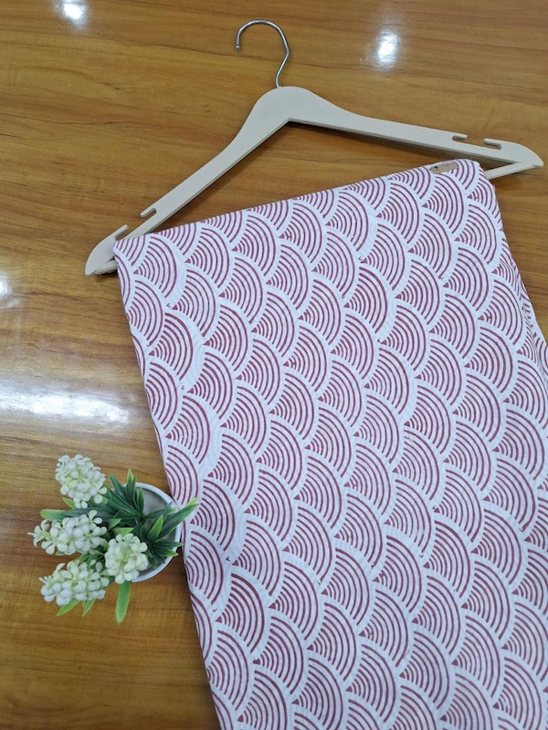 Pre-order hand block printed cotton white and pink abstract 3395