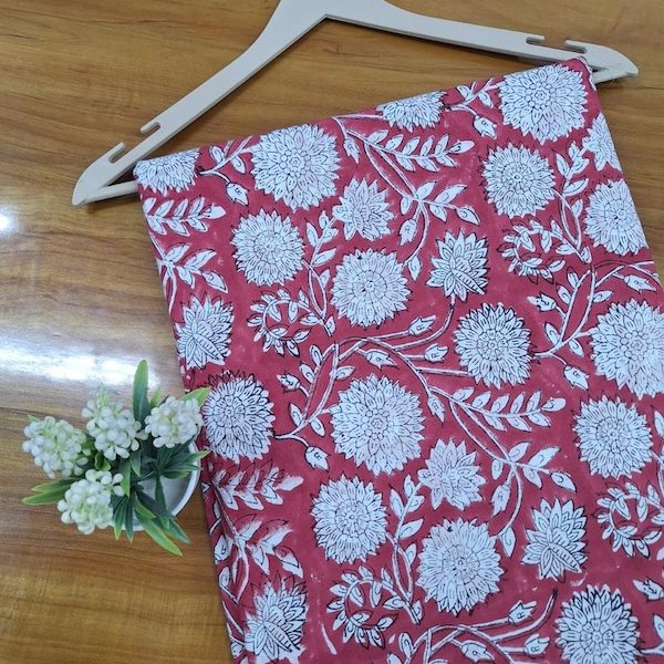 Pre-order hand block printed cotton red and white floral 3399