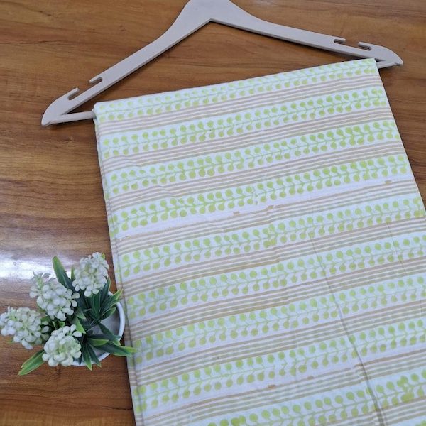 Pre-order hand block printed cotton white and lime green stripes 3407