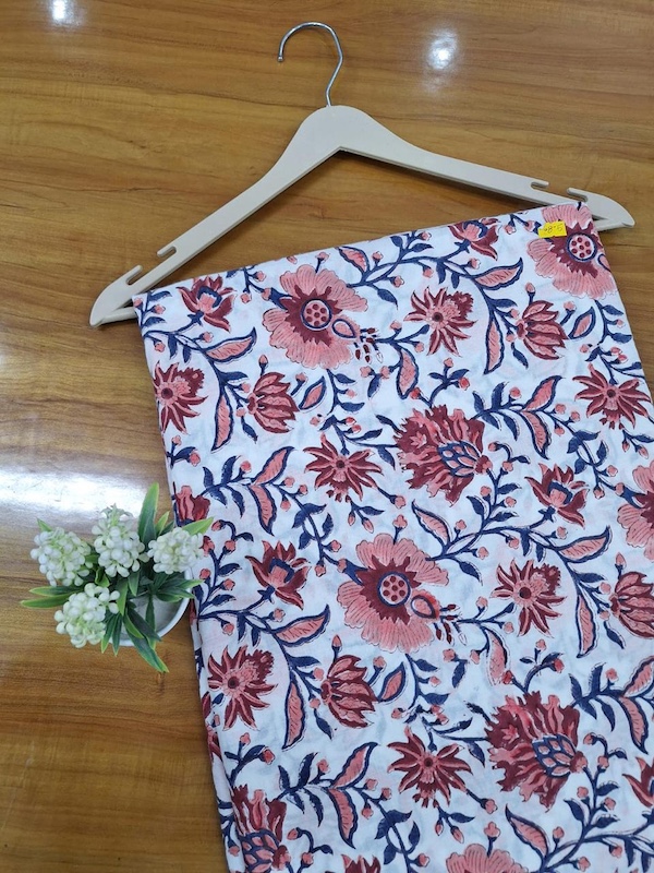 Pre-order hand block printed cotton white and red floral 3410