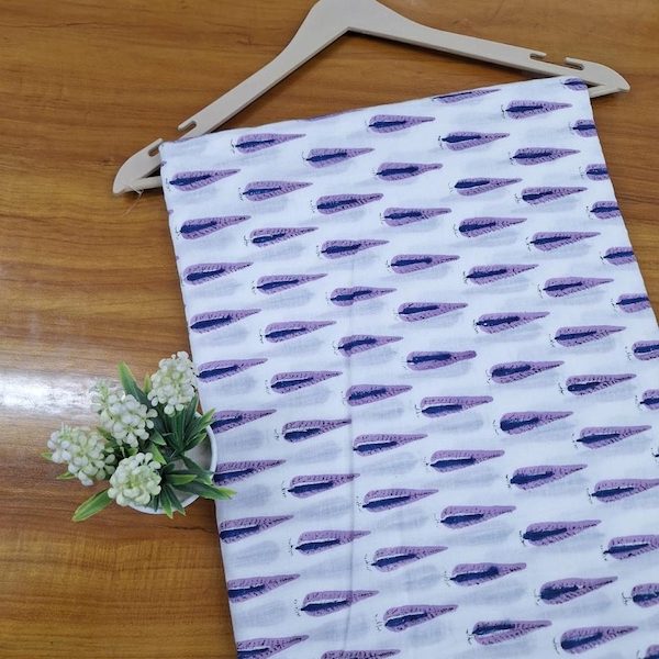 Pre-order hand block printed cotton white and purple abstract 3411