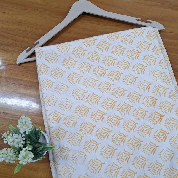 Pre-order hand block printed cotton white and mustard floral 3423
