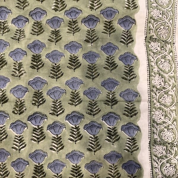 Readystock Hand block printed green floral 29638