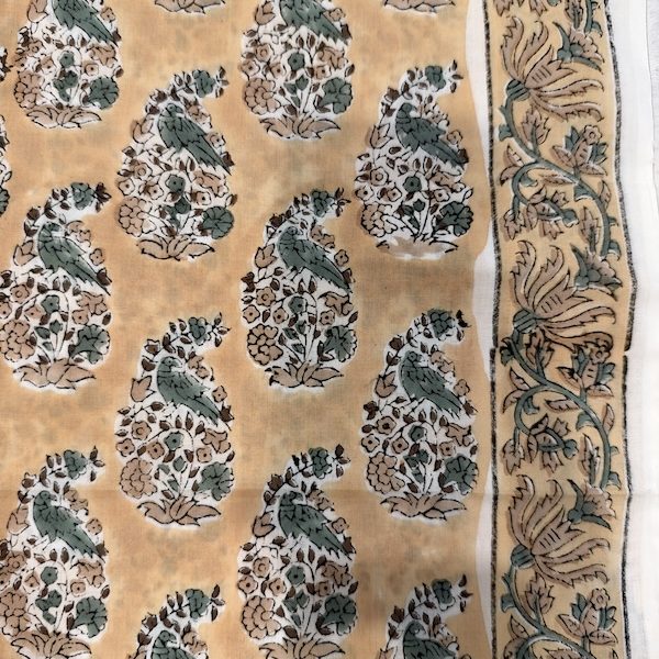 Readystock Hand block printed beige floral pattern 29642