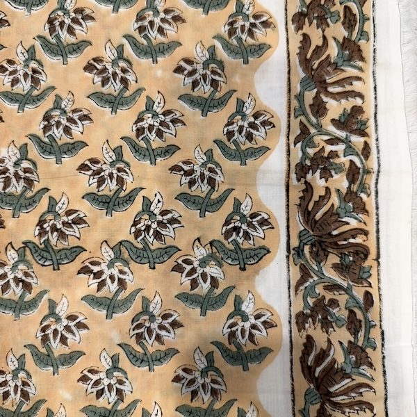 Readystock Hand block printed beige floral pattern 29643